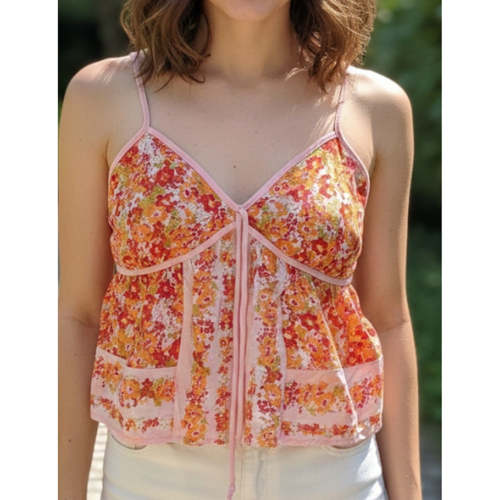 Sienna Sky Woman's L Floral Camisole Red Pink & Orange Spaghetti Strap Top